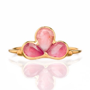 Pink Tourmaline Fleur Ring Pink Stone Ring Funky Stackable Gemstone Jewelry October Birthstone Gold Fill and 24k Dip by Ringcrush image 2