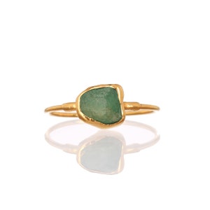 Raw Emerald Ring for Women Unique Crystal Ring Gold Fill Handmade Witchy Fall Jewelry Whimsigoth Gemstone May Birthstone 24k Dip image 2