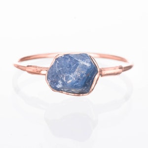 Raw Sapphire Ring • Rose Gold Filled • Perfect Unique Alt Engagement Ring • Dainty Gemstone Jewelry • September Birthstone • 24k Dip