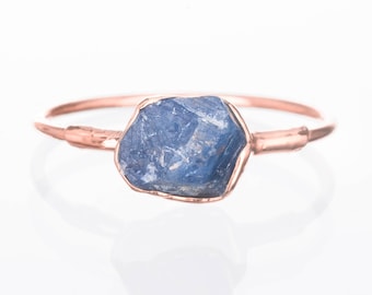 Raw Sapphire Ring • Rose Gold Filled • Perfect Unique Alt Engagement Ring • Dainty Gemstone Jewelry • September Birthstone • 24k Dip