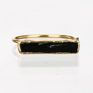 Raw Black Tourmaline Bar Ring • Gold Filled • Goth Ring for Women • Whimsigoth Black Stone • Protection Crystal • 24k Gold Dip • Ringcrush