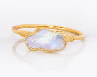 Raw Opal Ring • Gold Fill Rings for Women • Genuine Gemstone Jewelry • Handmade Crystal Rings • October Birthstone • 24k Dip • by Ringcrush