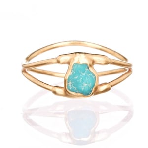 Raw Turquoise Evil Eye Ring, Gold Ring, Dainty Ring, Turquoise Stacking Ring, Blue Green Teal Ring, December Birthstone Ring Whimsigoth