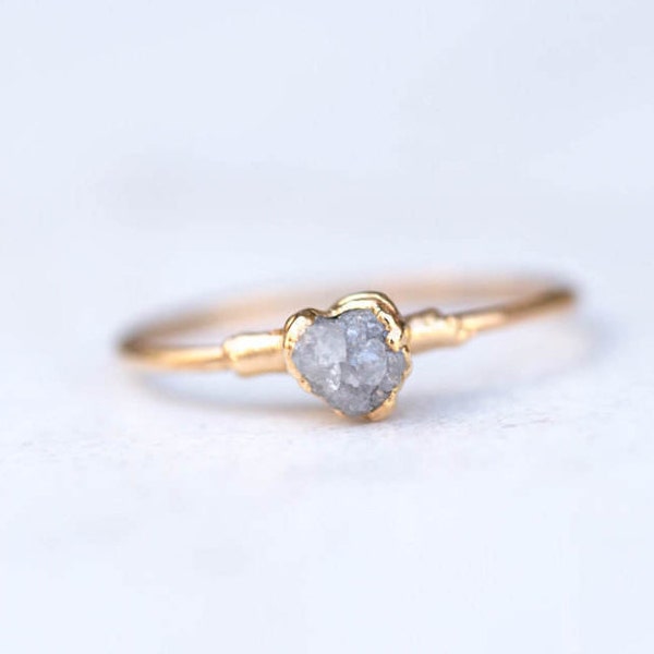 Raw Diamond Ring for Women • Gold Filled • Alt Engagement Ring • Dainty Minimalist Stacking Ring • Polki Diamond • Whimsigoth Style