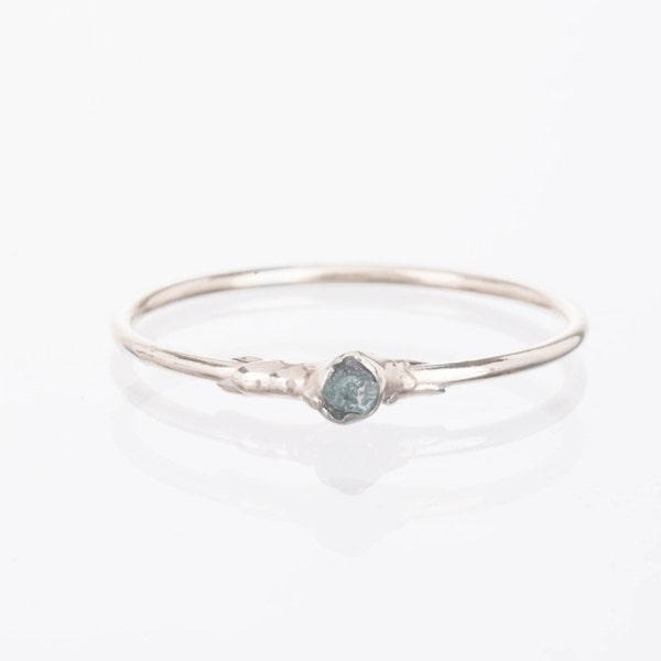 Raw Blue Diamond Ring • Sterling Silver • Tiny Diamond Ring • April Birthstone • Dainty Thin MInimalist Jewelry •  LAST CALL! • Handmade