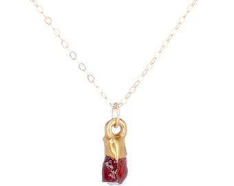 Raw Garnet Necklace • January Birthstone for Capricorn • Gemstone Witchy Vampire Jewelry • Red Halloween Necklace • Fall Jewelry • 24k Dip