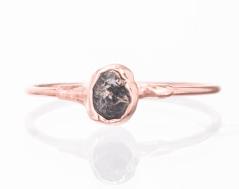 Raw Black Diamond Ring • Rose Gold • Black Stone Stacking Ring • April Birthstone • Pink Ring • Witchy Goth Fall Jewelry • Boho Cottage Core