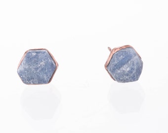 Large Raw Sapphire Earrings, Rose Gold Earrings, September Birthstone Earrings, Sapphire Stud Earring, Large Stud Earring, Raw Gemstone Stud