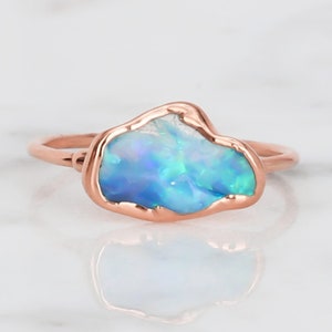 Rose Gold Opal Ring • Perfect Alt Engagement Ring • Blue Gemstone • October Birthstone • Summer Aesthetic • Rose Gold Filled • Handmade