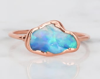 Rose Gold Opal Ring • Perfect Alt Engagement Ring • Blue Gemstone • October Birthstone • Summer Aesthetic • Rose Gold Filled • Handmade