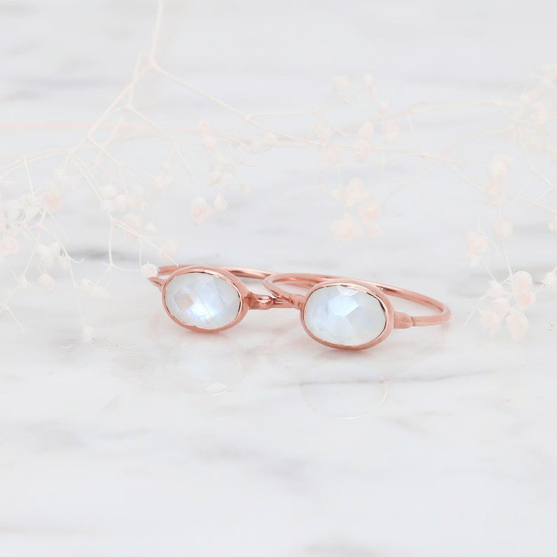 Moonstone Ring for Women Gold Filled Raw Gemstone Crystal Ring Rainbow Moonstone June Birthstone Witchy Fall Jewelry Boho Ring image 7