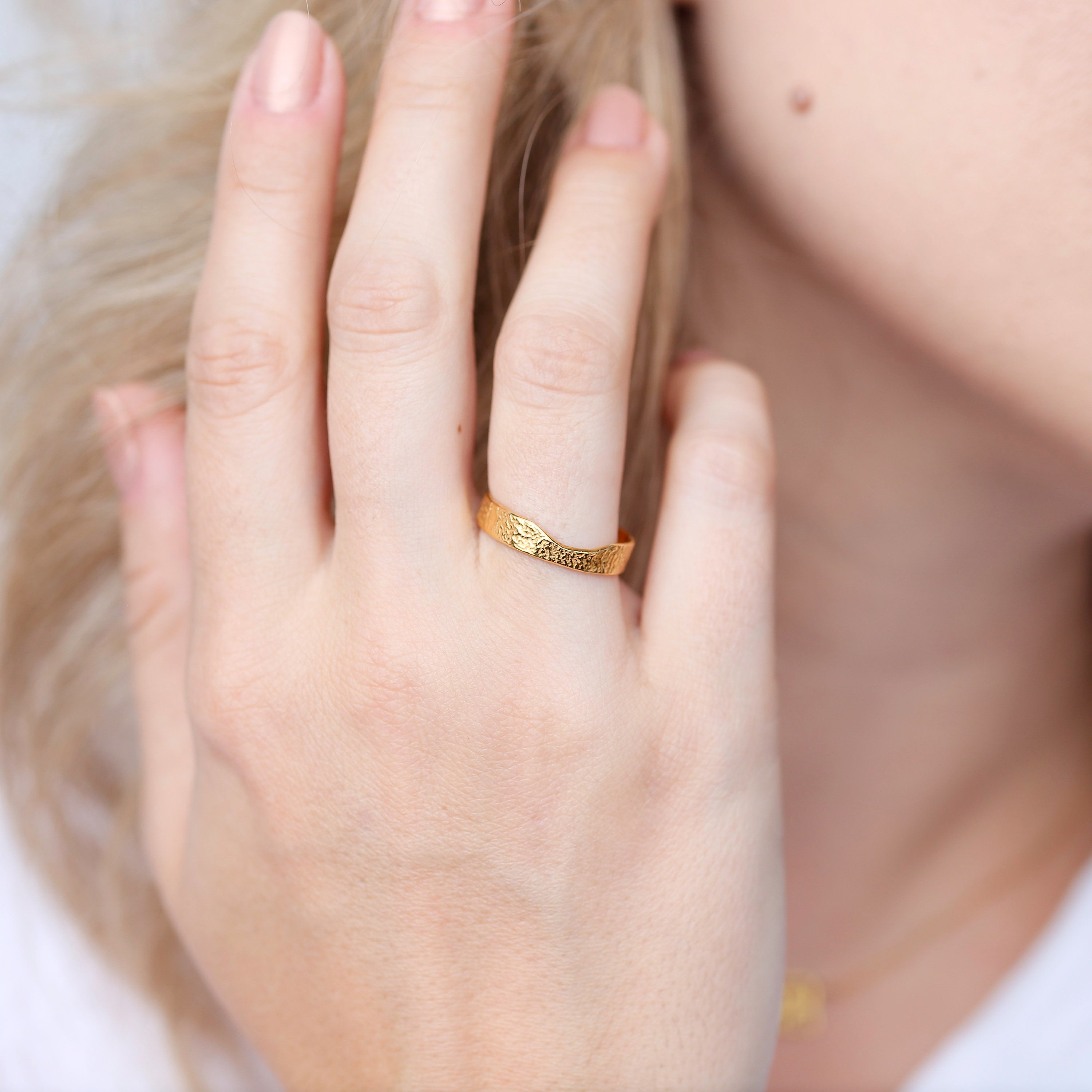 24K Gold Ring, Pure Gold Solidly Hammered Men's Ring, — free download