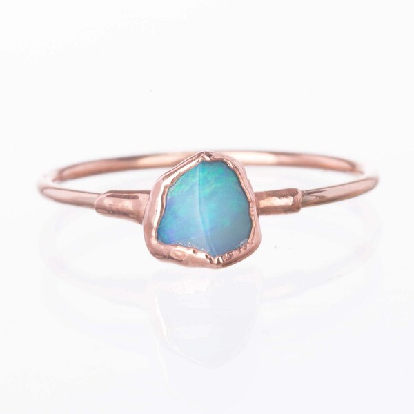 Small Raw Opal Ring • Rose Gold Filled • Simple Gemstone Jewelry • Perfect Minimalist Engagement Ring • Genuine Australian Fire Opal