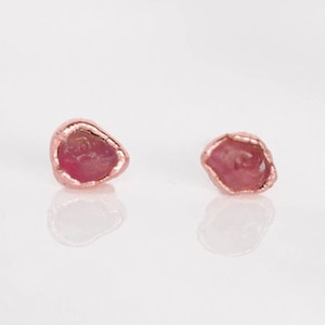 Raw Ruby Earrings, Rose Gold Earrings, July Birthstone, Wedding Gift for Women, Stud Earrings, Dainty Earrings, Minimalist Stud Earring