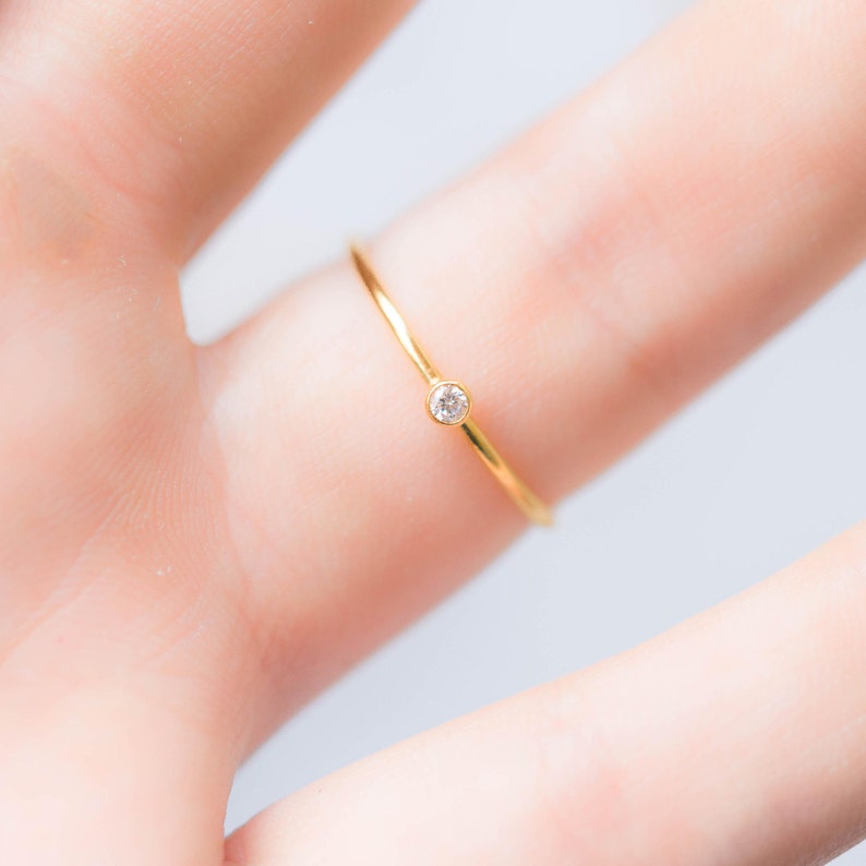 Minimalist CZ Stacking Ring 14k Gold Fill Thin Dainty Perfect Engagement Ring Tiny Diamond Ring Everyday Jewelry Handmade image 2