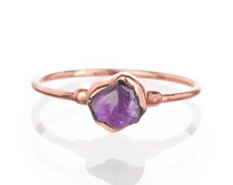 Dainty Raw Amethyst Ring • Rose Gold Filled • Dainty Gemstone Crystal • Whimsigoth Summer Aesthetic • February Birthstone • Handmade Item