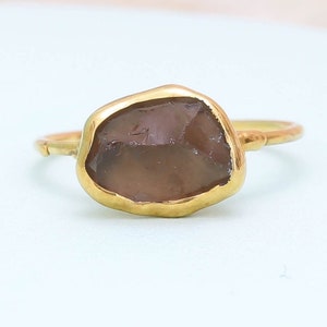 Raw Smoky Quartz Ring Gold Filled Unique Wedding Gift January Birthstone Cognac Quartz Witchy Fall Crystal Jewelry 24k Dip image 1