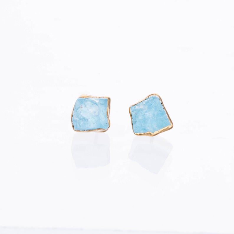 New Aquamarine Stud Earrings Fall Jewelry Something Blue March Birthstone Earrings for Women Raw Crystal Gemstone by Ringcrush image 3