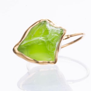 Statement Raw Peridot Ring • Gold Filled • August Birthstone • Green Crystal Gemstone • 24k Dip • Peridot Birthstone Jewelry • Leo Gift