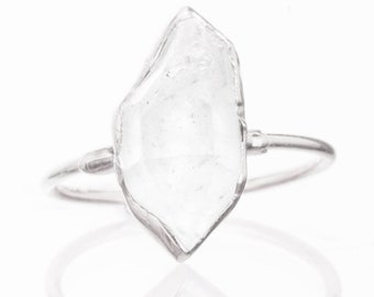 Chunky Raw Herkimer Diamond Ring for Women • Boho Raw Stone Jewelry • Silver • Real Clear Crystal Points • Minimalist Whimsigoth Jewelry