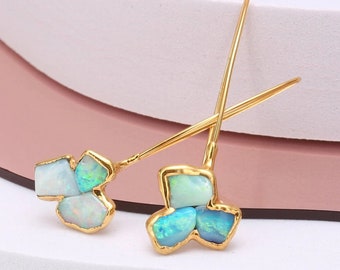 Raw Opal Dangle Earrings - 24k Gold Fill