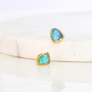 Mini Opal Earrings Genuine Black Australian Fire Opal Studs October Birthstone Perfect Boho Cartilage Earring Handmade by Ringcrush Gold