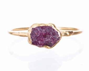 Raw Ruby Ring for Women • Gold Filled • July Birthstone • Genuine Gemstone Ring • Red Sapphire • Whimsigoth Jewelry • 24k Dip • Ringcrush