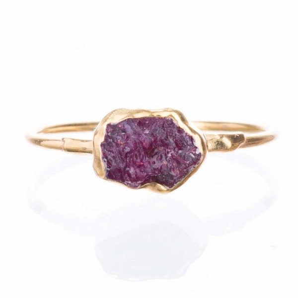 Raw Ruby Ring for Women • Gold Filled • July Birthstone • Genuine Gemstone Ring • Red Sapphire • Whimsigoth Jewelry • 24k Dip • Ringcrush