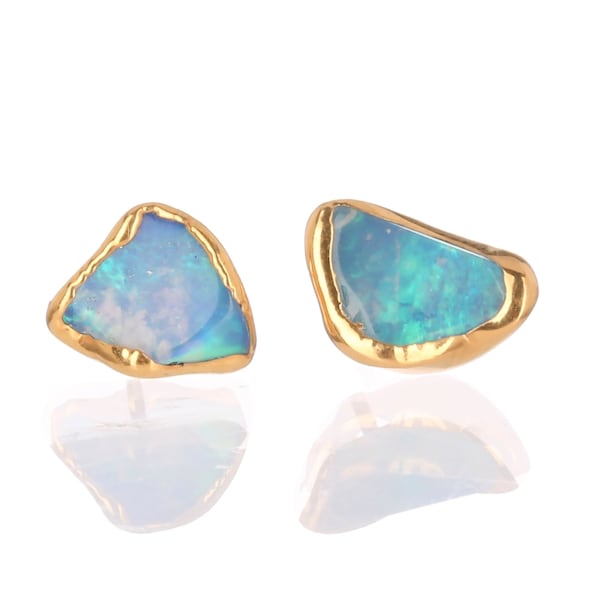 Raw Australian Opal Stud Earrings: 24k Gold Fill, October Birthstone