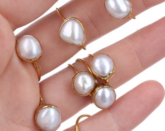 Großer Rohweiß Perlenring für Frauen, Goldring, Juni Geburtsstein, Feiner Stapelring, zierlicher Ring, minimalistischer Ring, Verlobungsring