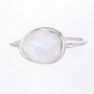 Rainbow Moonstone Ring • Sterling Silver • June Birthstone • Witchy Fall Jewelry • Raw Goth Jewelry • Crystal Gemstone Jewelry • Boho Ring