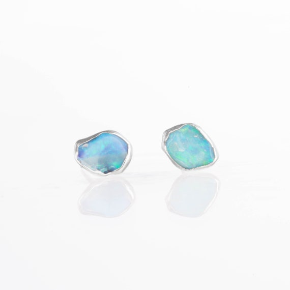 Silver Raw Opal Earrings Raw Stone Earrings Silver Etsy