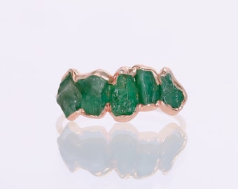 Emerald Eternity Ring, Rose Gold Half Eternity Band, Raw Emerald Ring, Raw Crystal Ring, May Birthstone Ring, Rough Stone Ring Whimsigoth