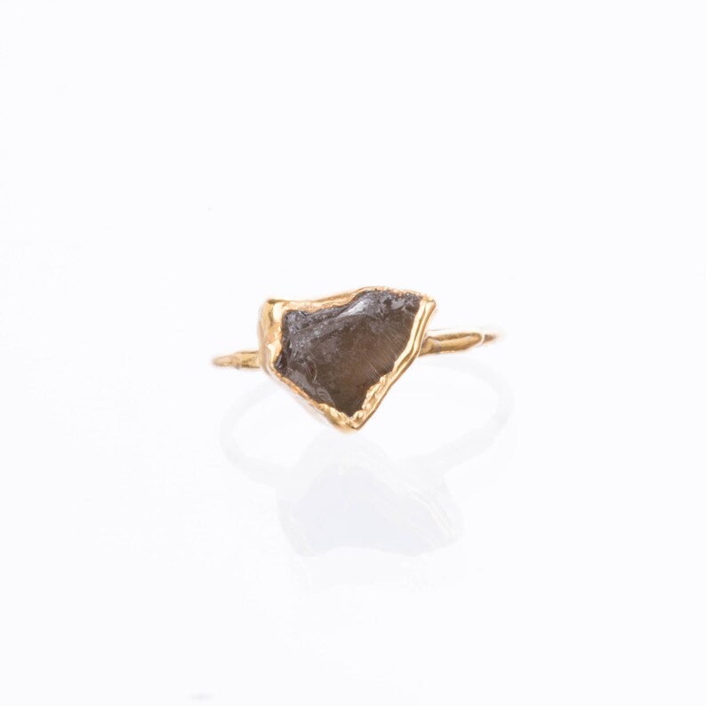 Yellow Gold Smoky Quartz Wedding Gift Cognac Quartz Jewelry Ringcrush January Birthstone Ring Raw Smoky Quartz Ring Smoky Quartz Jewelry
