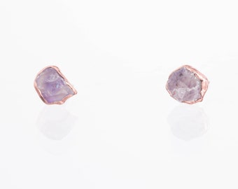 Dainty Raw Amethyst Stud Earrings • Rose Gold • February Birthstone • Witchy Fall Crystal Jewelry • Handmade Minimalist Jewelry • Boho Studs