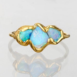 Triple Raw Opal Ring • 24k Dip Gold Rings for Women • Australian Opal Stacking Ring • Unique Gift for Her • October Birthstone • Ringcrush