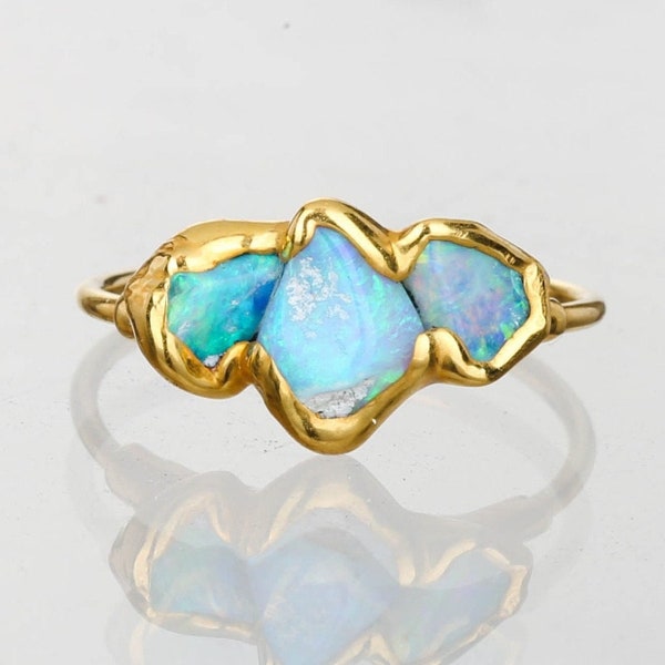 Triple Raw Opal Ring • 24k Dip Gold Rings for Women • Australian Opal Stacking Ring • Unique Gift for Her • October Birthstone • Ringcrush