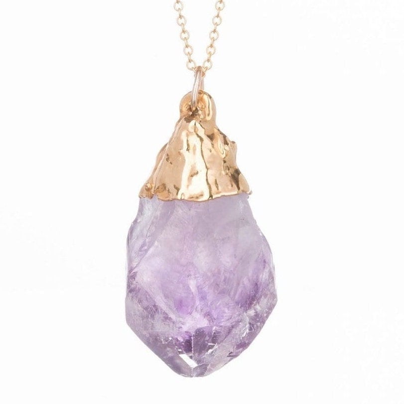 24k Gold Filled Large Raw Amethyst Necklace