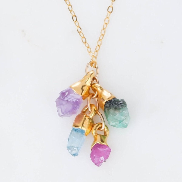 24-karaats gold filled geboortesteenketting met onbewerkte edelsteen