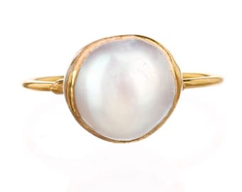 Raw Baroque Pearl Ring • Gold Filled • Minimalist Real Pearl Ring • June Birthstone • Perfect Mother of Bride Gift • Handmade Fall Jewelry