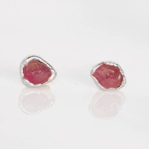 Mini Raw Ruby Earrings, Silver Earrings, July Birthstone, Wedding Gift for Women, Tiny Stud Earring, Dainty Earring, Minimalist Stud Earring