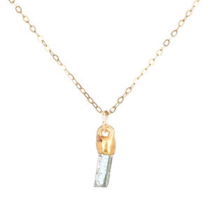 Raw Aquamarine Necklace, March Birthstone, Pisces, Raw Gemstone Crystal Necklace Whimsigoth • 24k Dip • Handmade