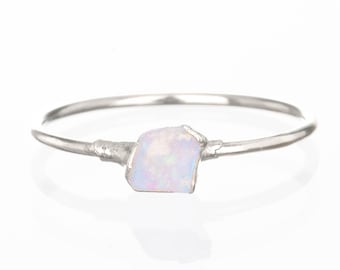 Mini Raw Opal Ring for Women, Sterling Silver Ring, Dainty Ring, Gemstone Ring, Opal Engagement Ring, Raw Crystal Ring, October Birthstone
