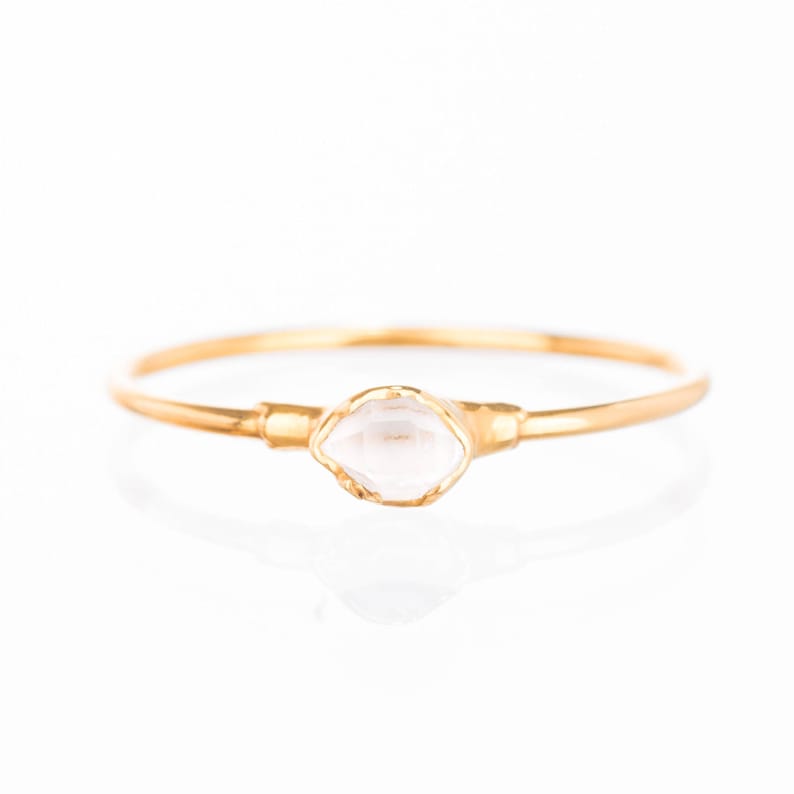 Mini Raw Herkimer Diamond Ring for Women, Gold Ring, Engagement Ring, April Birthstone, Diamond Ring, Raw Stone Ring, Delicate Dainty Ring 