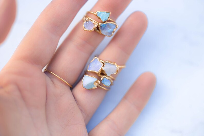 Raw Opal Ring for Women, Gold Ring, Gemstone Stacking Rings, Boho Ring, Engagement Ring, Bohemian Jewelry, Opal Jewelry 