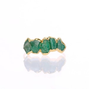 Raw Emerald Half Eternity Band • Gold Filled • May Birthstone • Raw Gemstone Wedding Band • Genuine Antique Style Natural Emerald  • 24k Dip