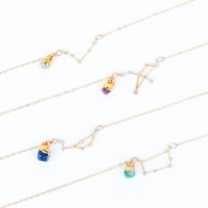 Dainty Zodiac Bracelet • Gold Filled • Personalized Astrology Raw Birthstone Bracelet • Fall Constellation Jewelry • Capricorn Aries Virgo