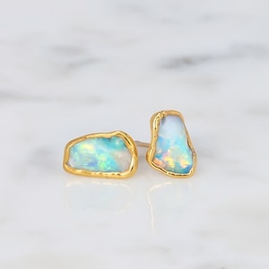 Opal Earrings Raw Australian Opal Studs Genuine Fire Opal Jewelry Unique October Birthstone Gift Boho Fall Jewelry Ringcrush image 5