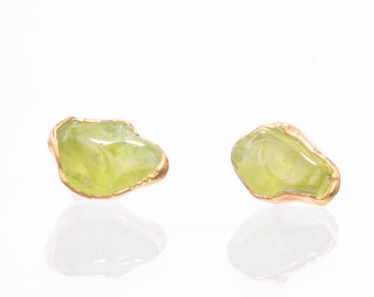 Raw Peridot Earrings • Gold Filled • Raw Gemstone Studs • August Birthstone • Peridot Birthstone Jewelry • Leo Gift • Green Stone Earrings