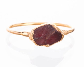 Raw Garnet Ring • Gold Filled • January Birthstone • Capricorn • Red Gemstone Vampire Jewelry for Fall • Witchy Halloween Ring  • 24k